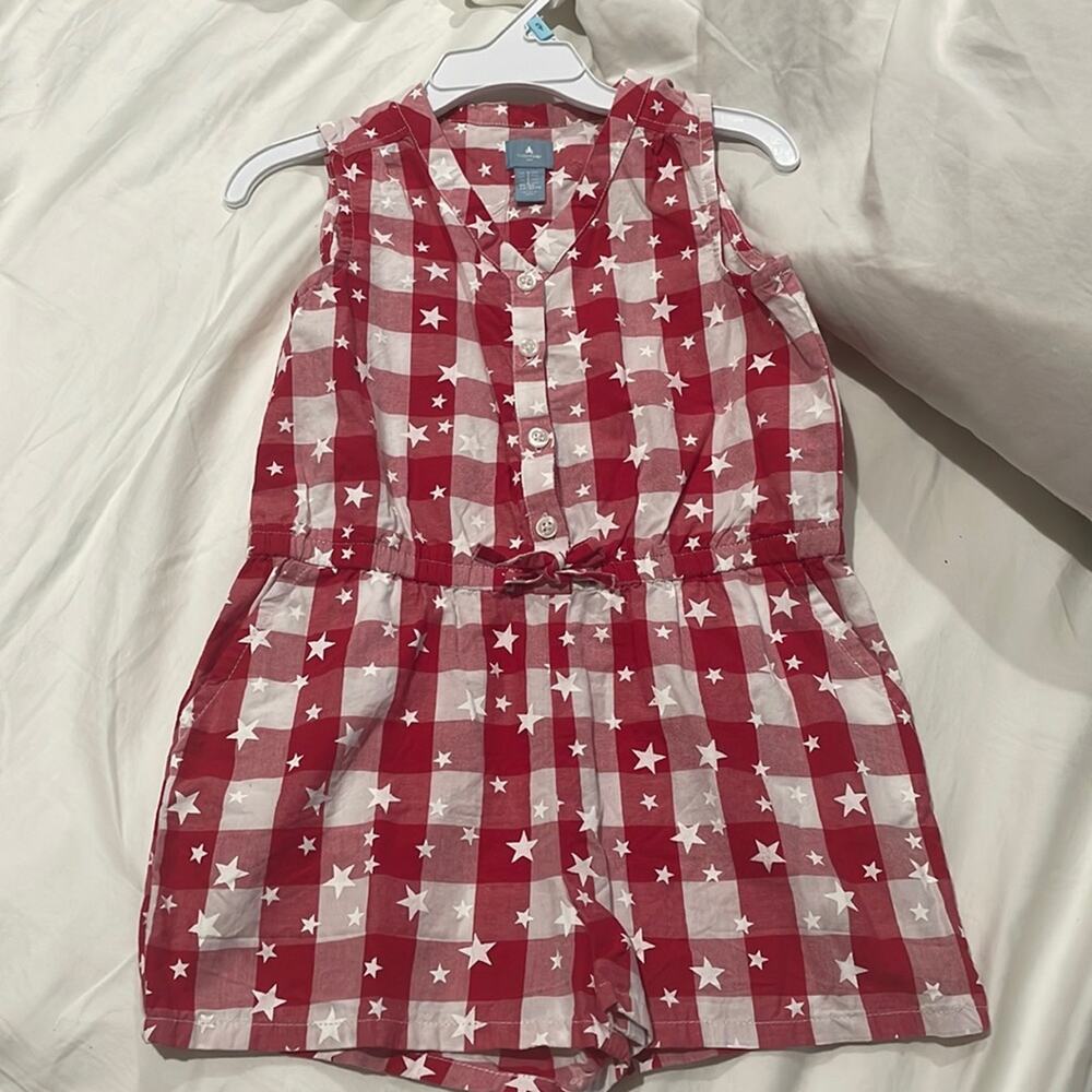 Gap 5 red white buffalo plaid white stars romper shorts worn once euc cotton